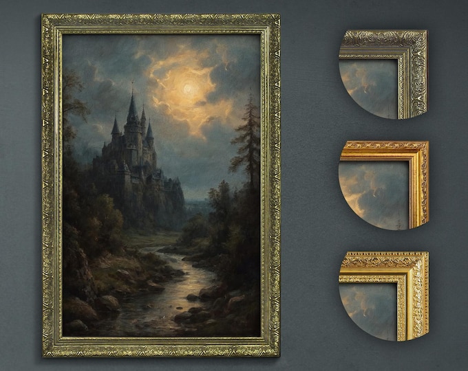 Castle Art Print: Moody River Landscape (Bronze or Gold Frame)