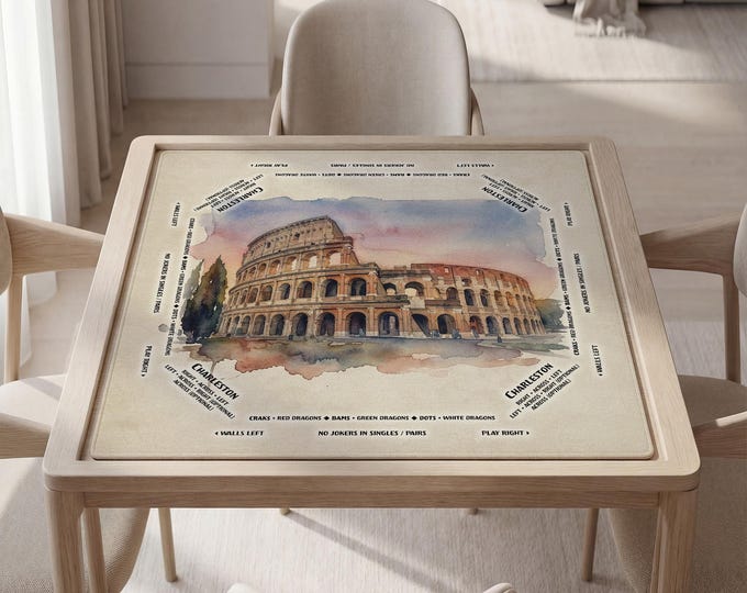 Personalized Mahjong Mat with Instructions (Rules): Watercolor Rome Design