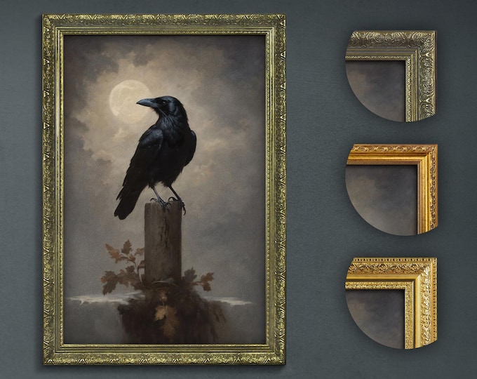 Moody Dark Wall Art, Raven & Moon, Dark Academia Decor, Artful Prints, Moody Decorative Art, Moody Artful Print, Aesthetic Witchy Decor