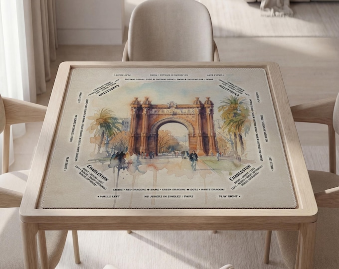 Personalized Mahjong Mat with Instructions (Rules) – Watercolor Barcelona Design