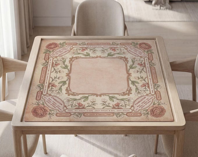 Personalized Mahjong Mat with Instructions (Rules): Roses Floral Pattern