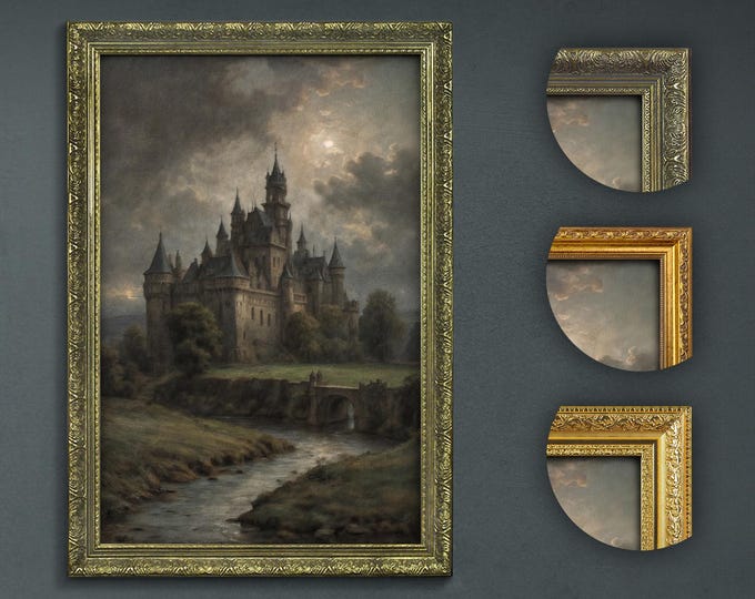 Moody Dark Wall Art, Castle under the Moon, Dark Academia Decor, Artful Prints, Moody Decorative Art, Moody Artful Print, Dark Witchy Decor