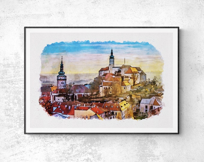 Mikulov Castle Watercolor Print Czechia Art Premium Quality Travel Poster Artful Wall Decor Unframed Wall Art