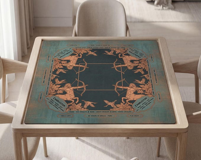 Personalized Sagittarius Mahjong Mat with Instructions (Rules) - Teal Zodiac