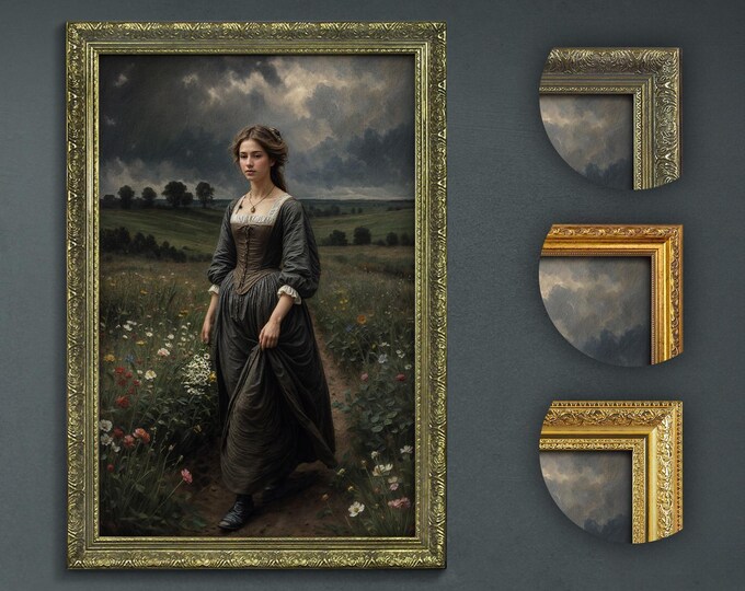 Dark Academia Art Print: Woman with Flowers, Choice of Frames