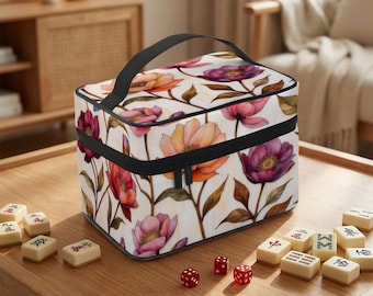 Floral Mahjong Travel Bag: Durable Polyester Tile Storage with Handle