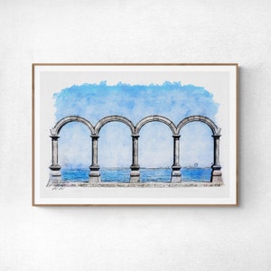 Los Arcos in Puerto Vallarta Watercolor Print Mexico Art Premium Quality Travel Poster Artful Wall Decor Unframed Wall Art