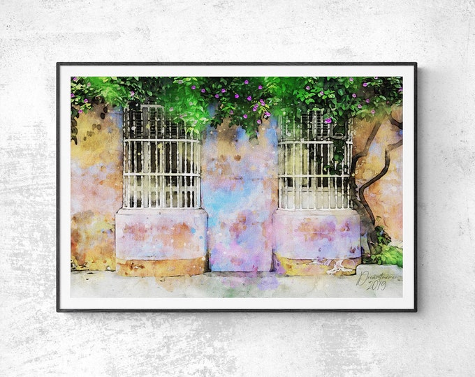 Windows of Cartagena Watercolor Print Colombia Art Premium Quality Travel Poster Artful Wall Decor Unframed Wall Art