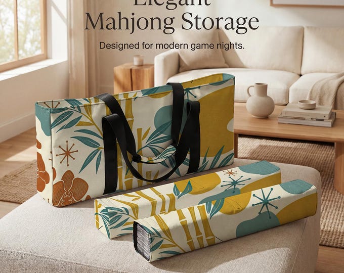 Yellow Bamboo Orchid Mahjong Set - Portable Storage with Tile Sleeves