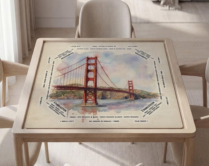 Personalized Golden Gate Bridge Watercolor Mahjong Mat with Instructions (Rules)