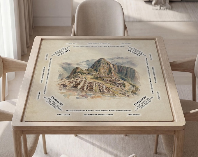 Personalized Machu Picchu Peru Watercolor Mahjong Mat with Instructions (Rules)