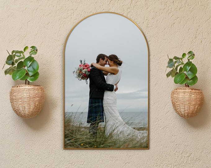 Personalized Arched Wall Art from Your Photo, Custom Arched Decor, Arched Canvas Print with Brushed Gold Aluminum Frame, Unique Wall Decor