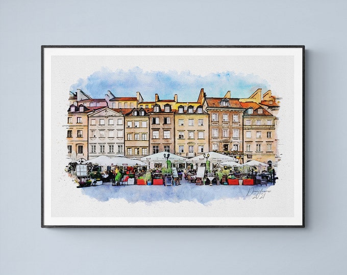 Warsaw Old Town Watercolor Print Poland Art Premium Quality Travel Poster Artful Wall Decor Unframed Wall Art