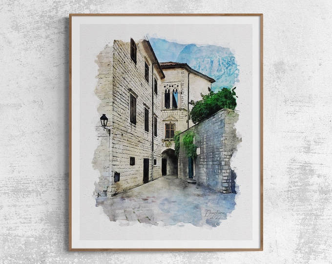 Old Town Kotor Watercolor Print Montenegro Art Premium Quality Travel Poster Artful Wall Decor Unframed Wall Art