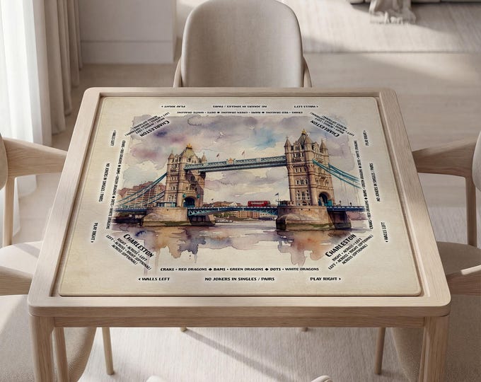 Mahjong Mat: Elegant London Watercolor - Personalized with Carry Pouch