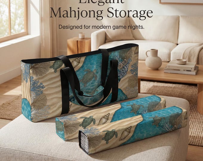 Mahjong Bag and Sleeves: Sea Turtle Ocean Design (Fits Standard Sets)