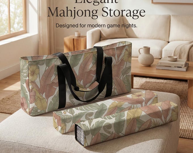 Tropical Floral Mahjong Carry All Tote with Dedicated Tile and Rack Storage Sleeves