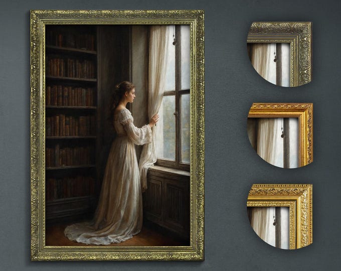 Dark Academia Art Print: Woman by Window, Choice of Frames