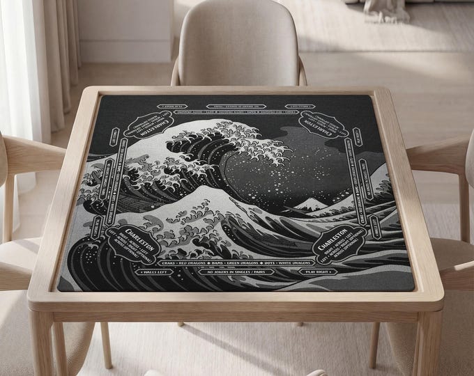Personalized Hokusai Wave Mahjong Matwith Instructions (Rules)