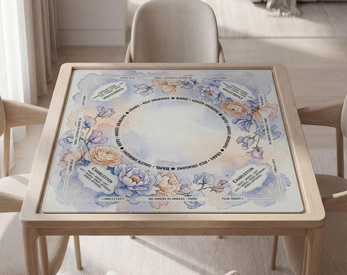 Personalized Watercolor Floral American Mahjong Mat with Instructions (Rules)