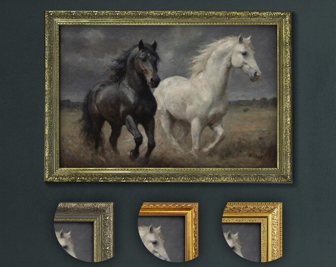 Moonlit Horse Print: Dark Academia Equestrian Wall Art