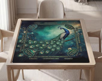 Custom Mahjong Mat, Peacock Themed, Soft Polyester, Non Slip Rubber, Quiet Play Surface