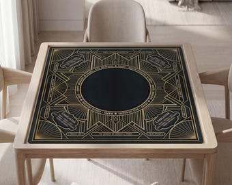 Custom Mahjong Mat, Dark Gold Art Deco, Non Slip Rubber, Soft Polyester Top