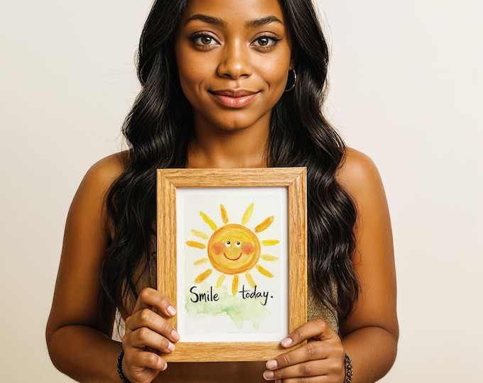 Watercolor Sun Print: Smile Today Affirmation Art, Positive Wall Decor (5x7 in)