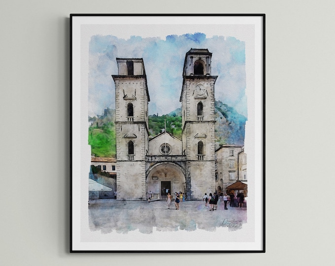 The Cathedral of Saint Tryphon Kotor Watercolor Print Montenegro Art  Premium Quality Travel Poster Artful Wall Decor Unframed Wall Art