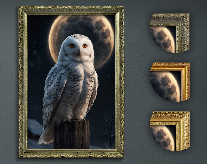 Moody Dark Wall Art, Snowy Owl and Moon, Dark Academia Decor, Artful Prints, Moody Decorative Art, Moody Artful Print, Dark Witchy Decor