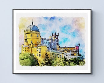 Sintra Watercolor Print Portugal Art Premium Quality Travel Poster Artful Wall Decor Unframed Wall Art