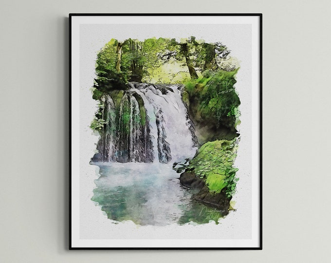 Janjske Otoke Watercolor Print Sipovo Waterfalls Bosnia Art Premium Quality Travel Poster Artful Wall Decor Unframed Wall Art