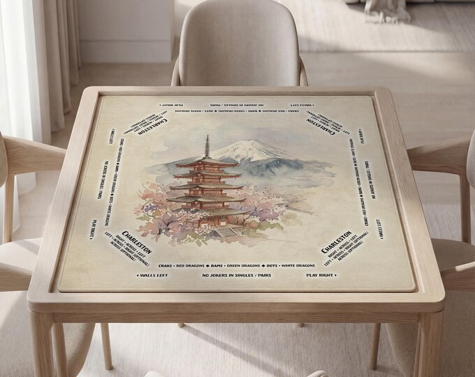 Personalized Japanese Mahjong Mat with Instructions (Rules) - Mount Fuji Pagoda