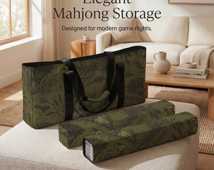Virgo Zodiac Mahjong Bag Set, Green Floral Tile and Rack Sleeves (Travel Size)