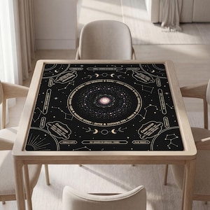 Personalized Black Mahjong Mat with Instructions (Rules): Celestial Galaxy Pattern