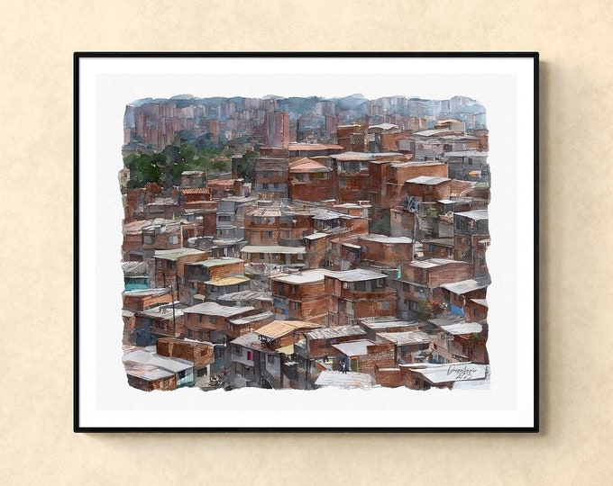 San Javier or District 13 in Medellin Watercolor Print Colombia Art Premium Quality Travel Poster Artful Wall Decor Unframed Wall Art