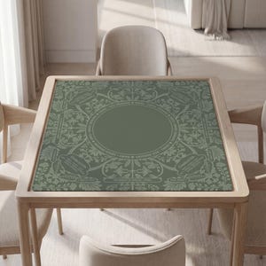 Custom Mahjong Mat, Sage Green Botanical With or Without Rules, Non-Slip