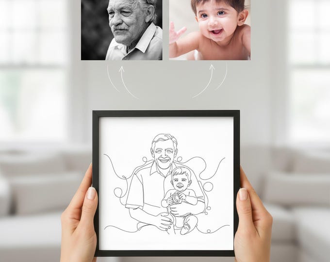 Custom One Line Portrait: Grandparent and Grandchild Minimalist Art, Done in 24 Hours