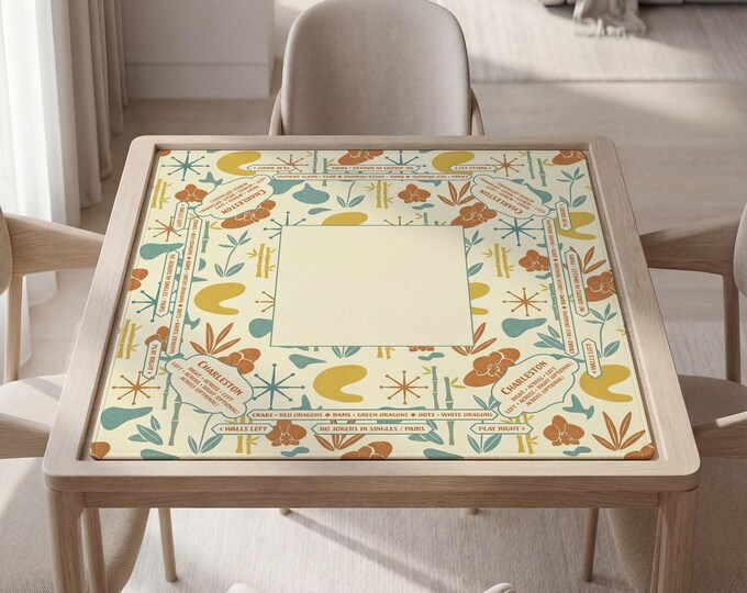 Personalized Mahjong Mat with Instructions (Rules): Yellow Orchid Bamboo Floral