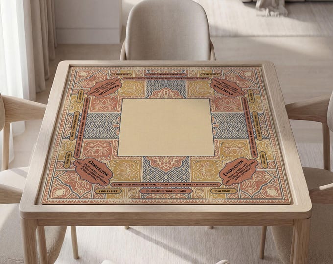 Personalized Chinoiserie Lotus Mahjong Mat with Instructions (Rules), Bag Included