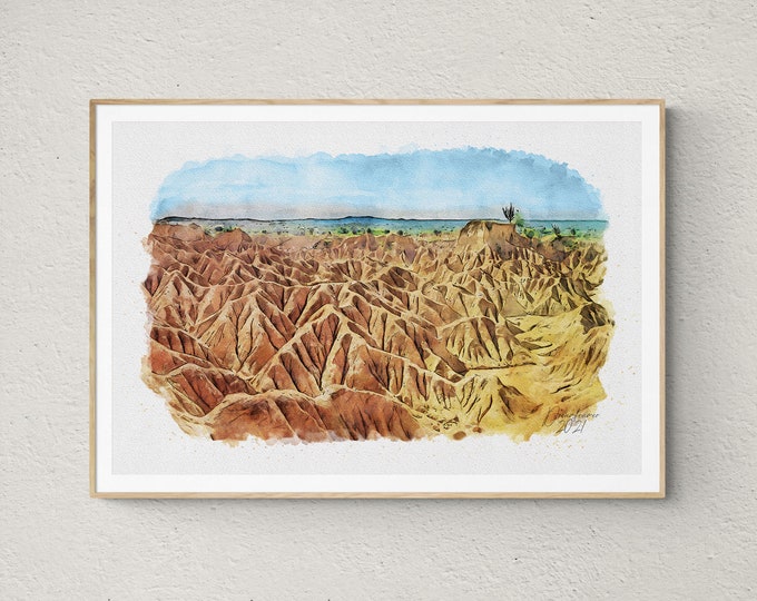 Tatacoa Desert in Colombia Watercolor Print Colombia Wall Art Poster Colombia Travel Art Print Unframed Watercolor Giclee Print