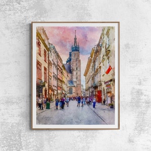 Krakow Watercolor Print Poland Art Premium Quality Travel Poster Artful Wall Decor Unframed Wall Art