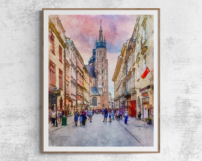 Krakow Watercolor Print Poland Art Premium Quality Travel Poster Artful Wall Decor Unframed Wall Art