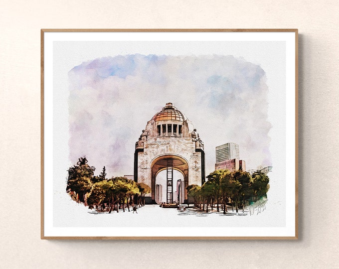 Monument to the Revolution in Mexico City Watercolor Print Mexico Art Travel Wall Art Travel Poster Artful Wall Decor Unframed Wall Art