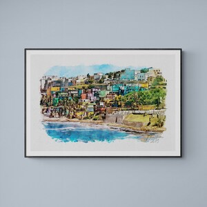 La Perla Neighborhood Watercolor Print San Juan Puerto Rico Art Premium Quality Travel Poster Artful Wall Decor Unframed Wall Art