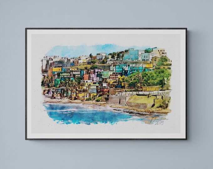 La Perla Neighborhood Watercolor Print San Juan Puerto Rico Art Premium Quality Travel Poster Artful Wall Decor Unframed Wall Art