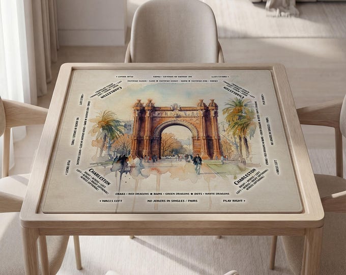 Personalized Mahjong Mat – Elegant Watercolor Barcelona Design, Bag Included