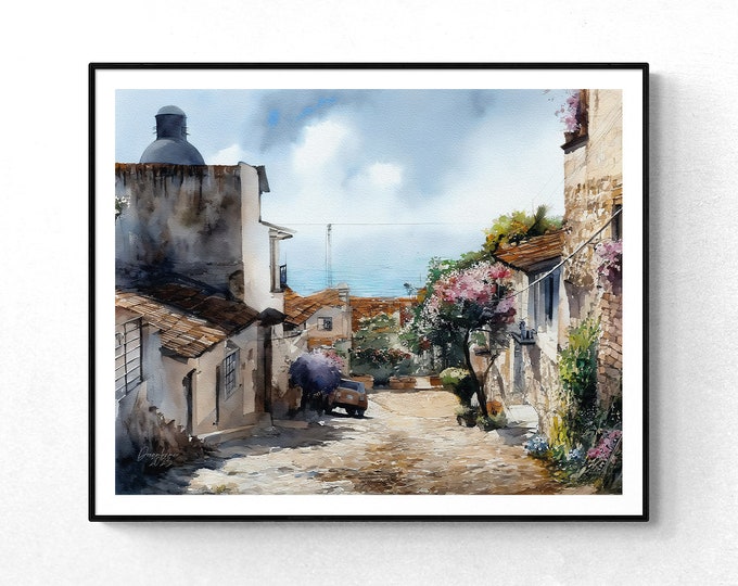 Puerto Vallarta Old Town Watercolor Print Mexico Art Premium Quality Travel Poster Artful Wall Decor Unframed Wall Art