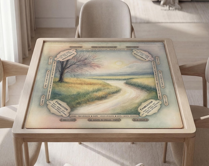 Personalized Mahjong Mat with Instructions (Rules), Watercolor Landscape