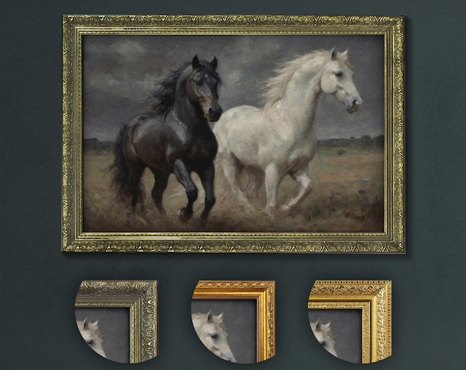 Moonlit Horse Print: Dark Academia Equestrian Wall Art